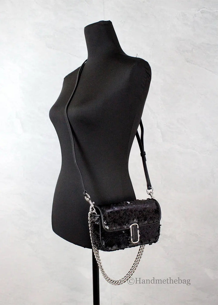 Marc Jacobs The Mini J Shoulder Bag Black Sequined Crossbody