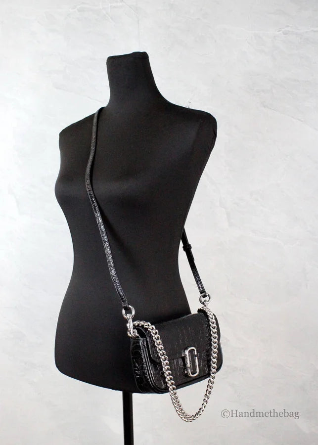 Marc Jacobs The Mini Shoulder Bag Black Embossed Leather Crossbody