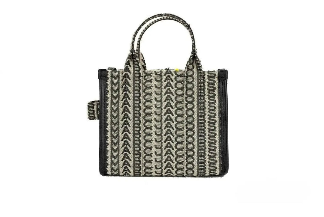 Marc Jacobs the Monogram Beige Mini Tote Woven Jacquard Canvas Crossbody Handbag