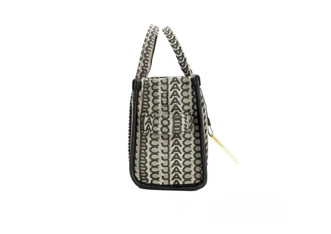 Marc Jacobs the Monogram Beige Mini Tote Woven Jacquard Canvas Crossbody Handbag