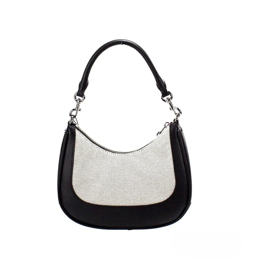 Marc Jacobs Natural Black Canvas Leather Hobo Shoulder Handbag Purse