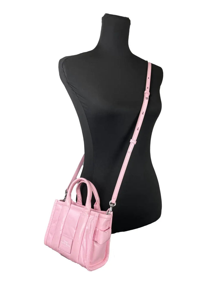 Marc Jacobs the Shiny Crinkle Micro Tote Bubblegum Leather Crossbody