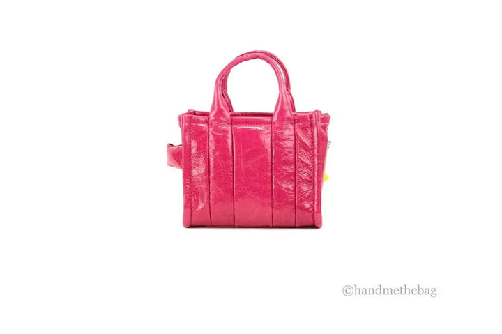 Marc Jacobs The Shiny Crinkle Micro Tote Magenta Leather Crossbody Bag Handbag