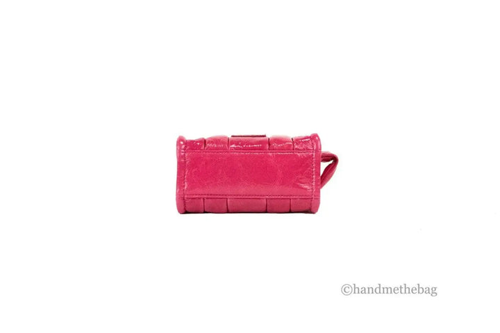 Marc Jacobs the Shiny Crinkle Micro Tote Magenta Leather Crossbody Bag Handbag