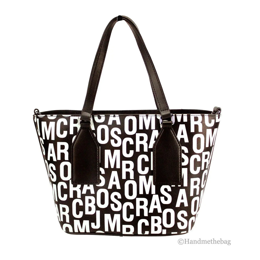 Marc Jacobs - Small Black White Monogram Print Saffiano Leather Tote Crossbody Bag