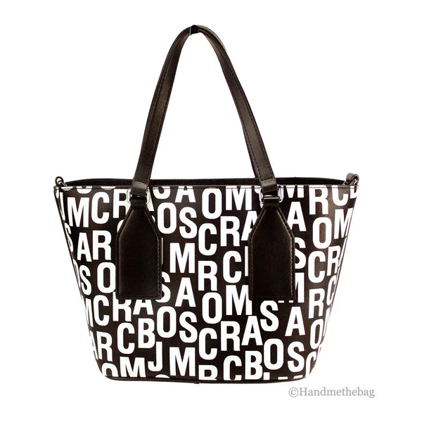 Marc Jacobs - Small Black White Monogram Print Saffiano Leather Tote Crossbody Bag