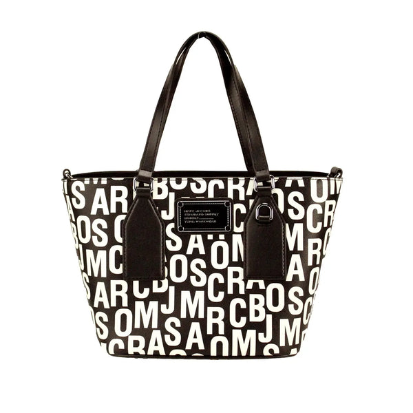 Marc Jacobs - Small Black White Monogram Print Saffiano Leather Tote Crossbody Bag
