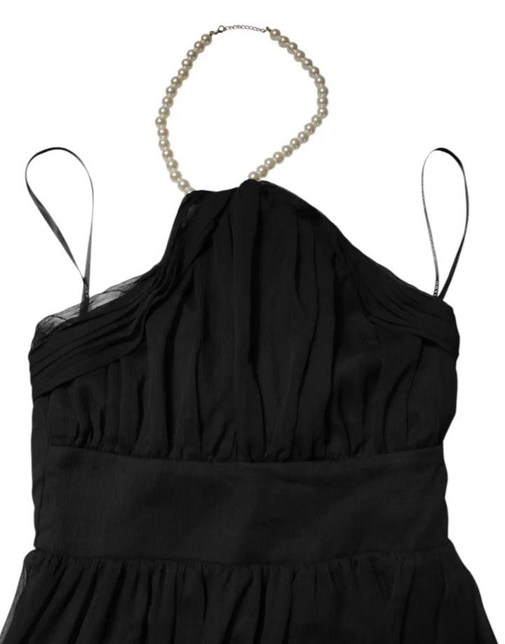 Marciano by Guess Black Tulle Pearl Sleeveless Long Gown Dress