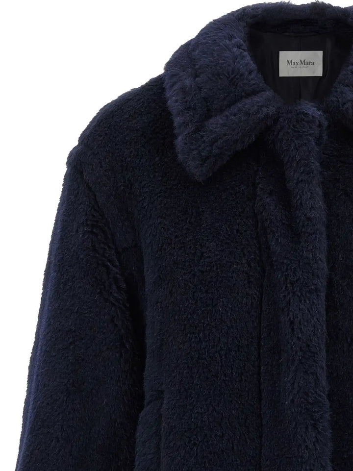 Max Mara Blue Alpaca Leather Coat