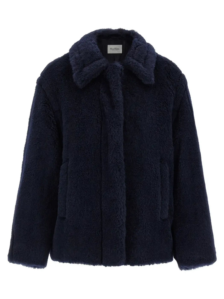 Max Mara Blue Alpaca Leather Coat
