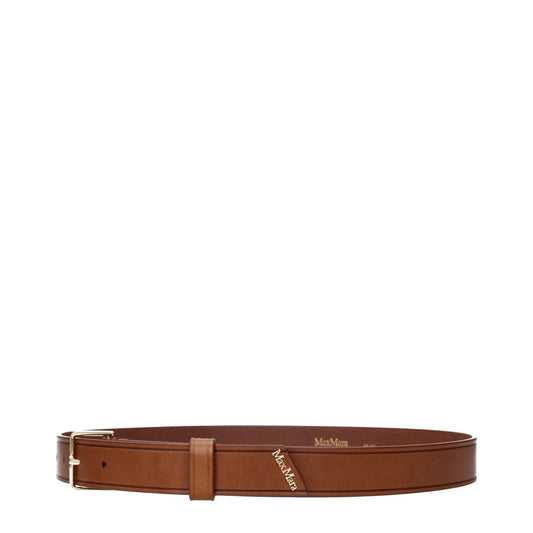 Max Mara Brown Leather Belt with Vintage Aged Effect and Front Logo