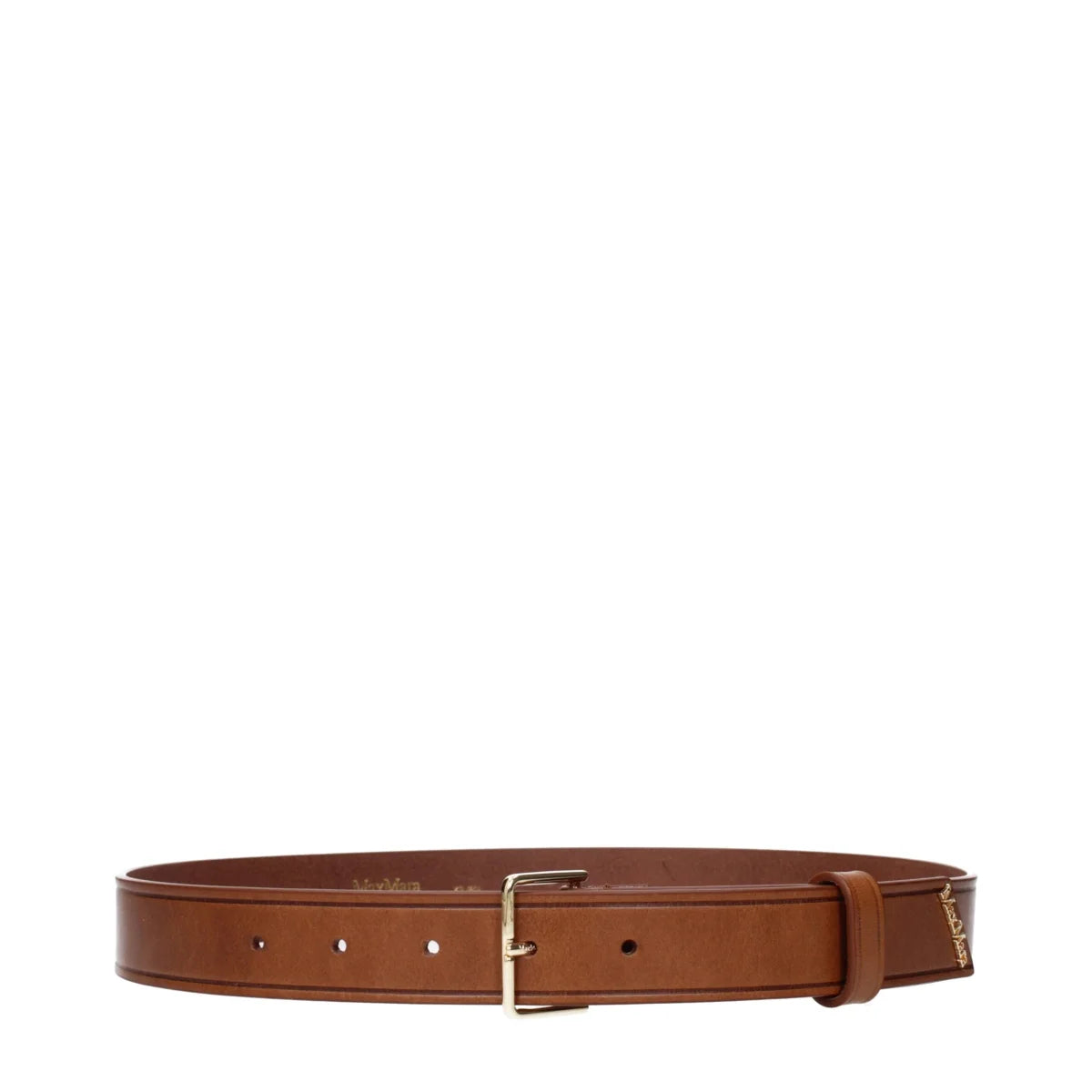 Max Mara Brown Leather Belt with Vintage Aged Effect and Front Logo