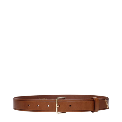 Max Mara Brown Leather Belt with Vintage Aged Effect and Front Logo