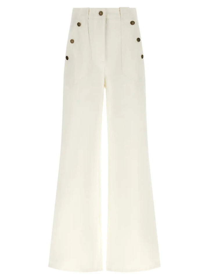 Max Mara White Cotton Flared Pants