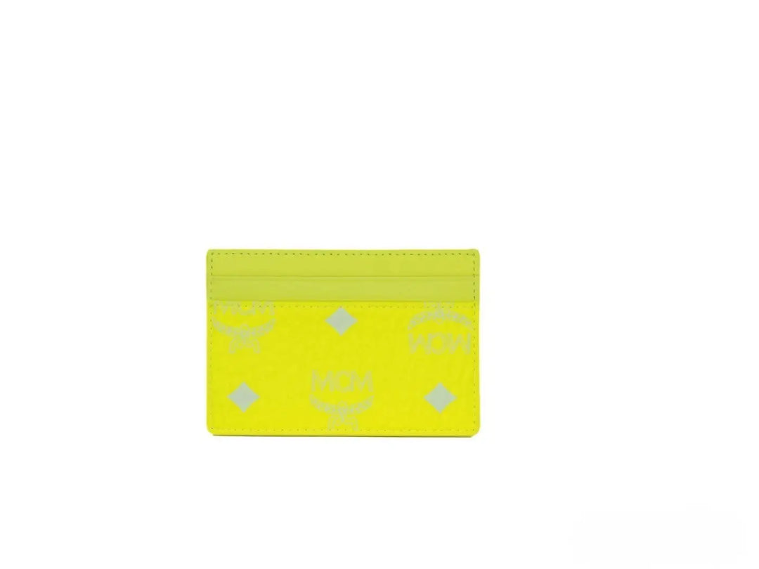 Mcm Neon Yellow Visetos Diamond Logo Card Case Wallet