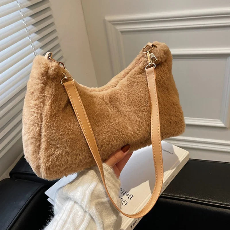 Medium Faux Fur Shoulder Bag for Dresses and Fragrance Essentials Bags bags Trendsi