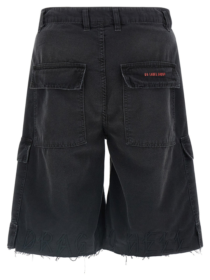 44 Label Group Black Cotton Bermuda Shorts