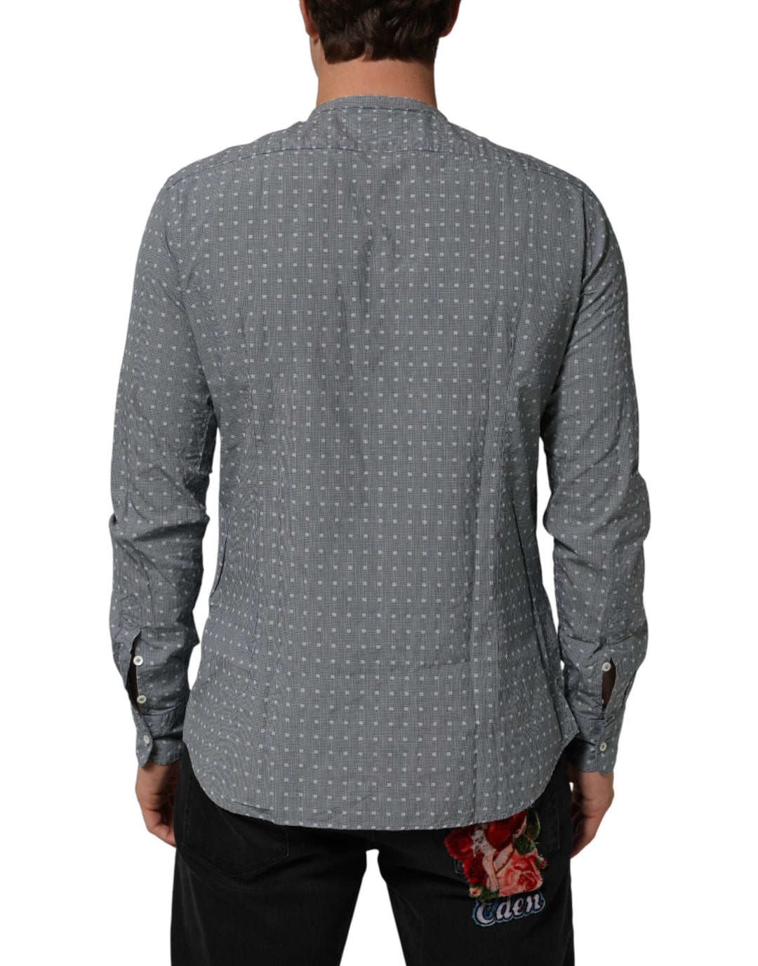 Men’s Aglini Gray Polka Dot Cotton Button Down Long Sleeves Shirt