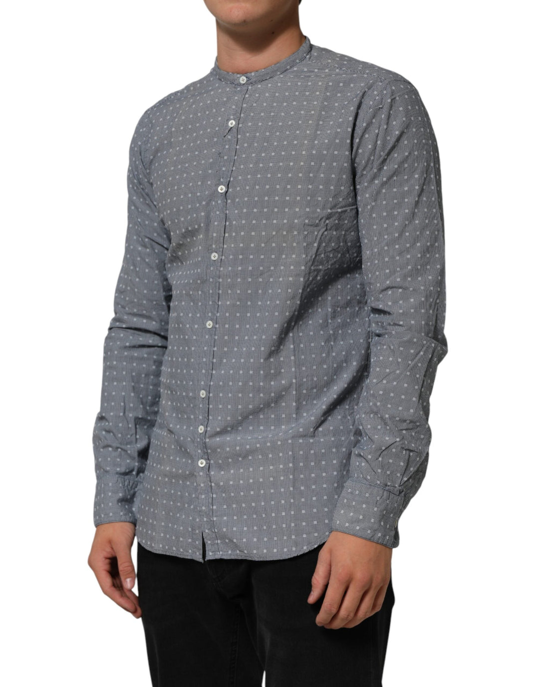 Men’s Aglini Gray Polka Dot Cotton Button Down Long Sleeves Shirt
