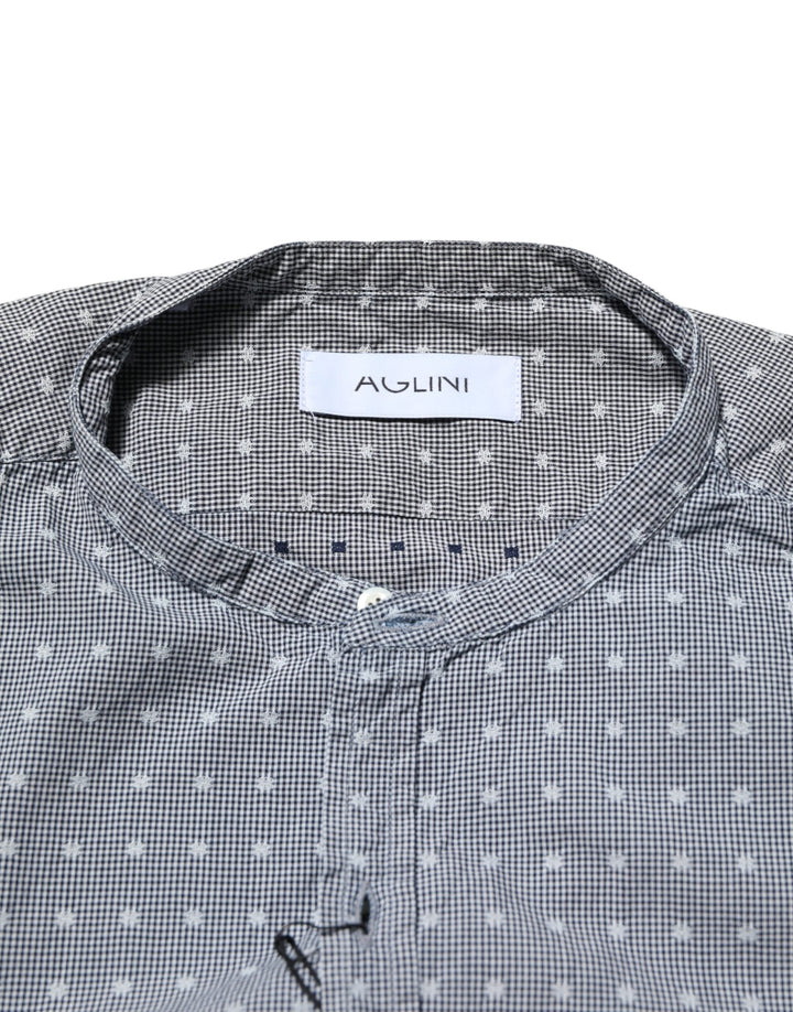 Men’s Aglini Gray Polka Dot Cotton Button Down Long Sleeves Shirt