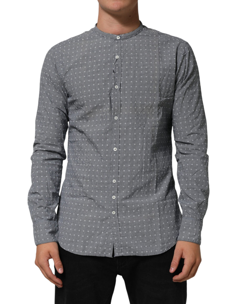 Men’s Aglini Gray Polka Dot Cotton Button Down Long Sleeves Shirt