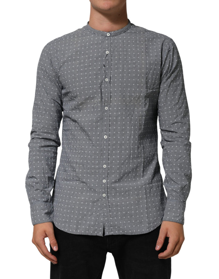 Men’s Aglini Gray Polka Dot Cotton Button Down Long Sleeves Shirt