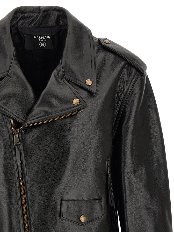 Men’s Balmain Black Calfskin Leather Jacket