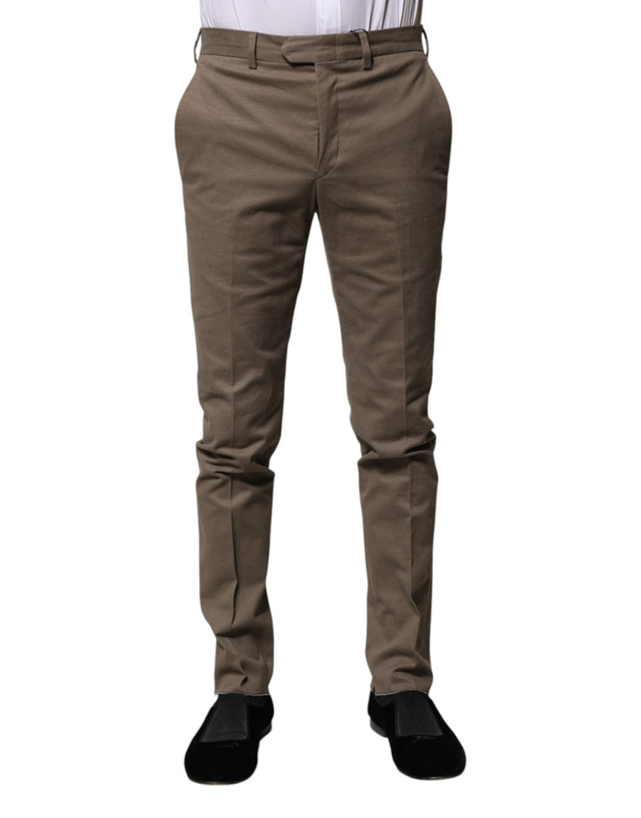 Men’s Bencivenga Brown Cotton Tapered Formal Dress Pants