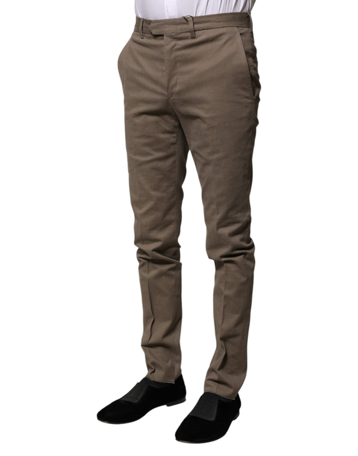 Men’s Bencivenga Brown Cotton Tapered Formal Dress Pants