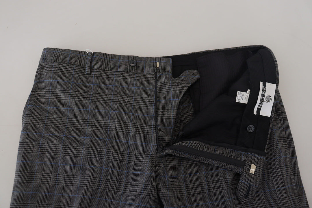 Men’s Bencivenga Gray Checkered Wool Dress Formal Pants