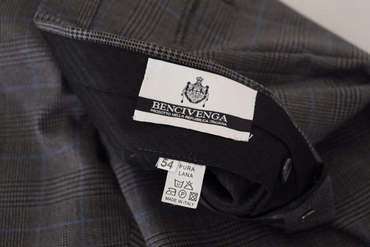Men’s Bencivenga Gray Checkered Wool Dress Formal Pants