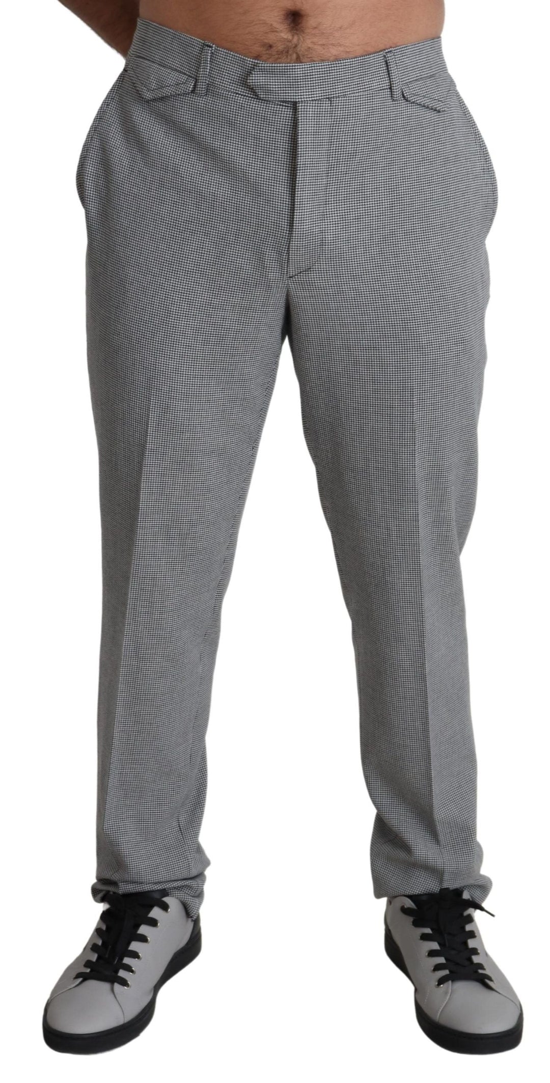 Men’s Bencivenga Gray Wool Checkered Dress Men Formal Trouser Pants