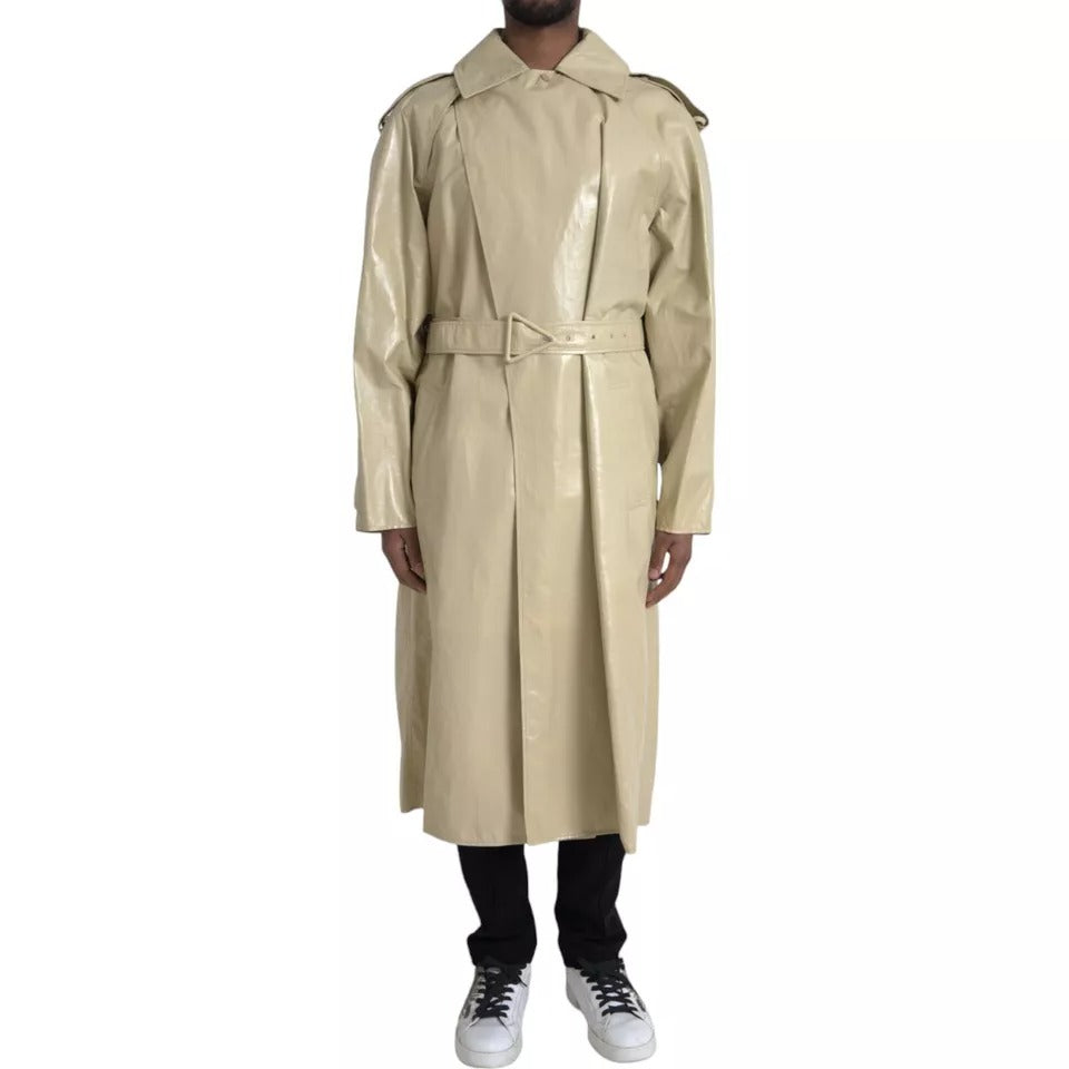 Men’s Bottega Veneta Beige Lambskin Leather Trench Coat Jacket