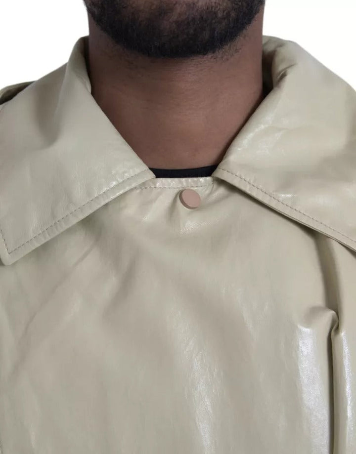 Men’s Bottega Veneta Beige Lambskin Leather Trench Coat Jacket