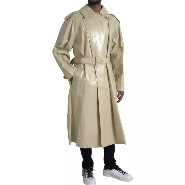 Men’s Bottega Veneta Beige Lambskin Leather Trench Coat Jacket