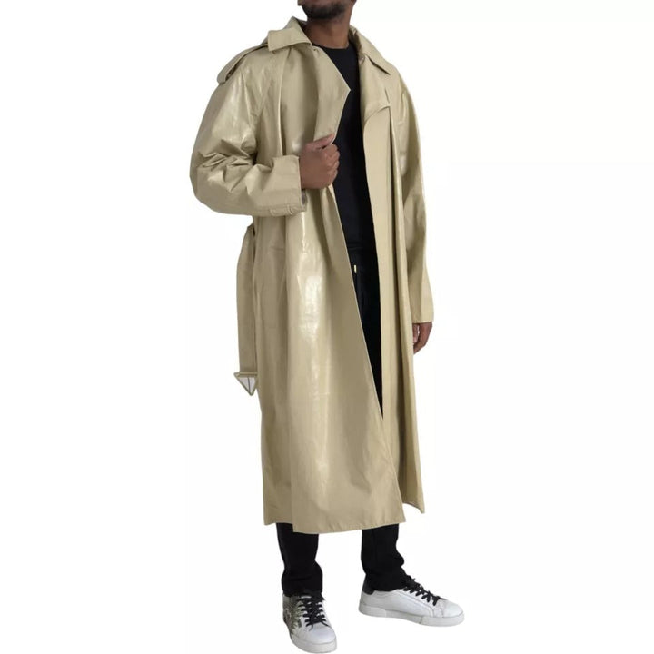 Men’s Bottega Veneta Beige Lambskin Leather Trench Coat Jacket
