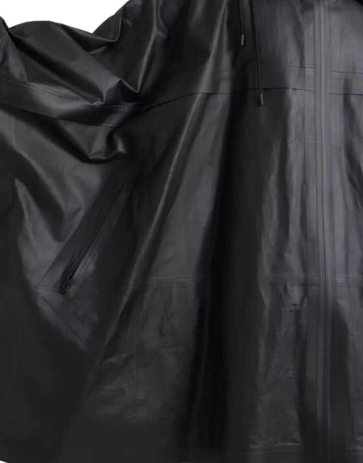 Men’s Bottega Veneta Black Leather Hooded Men Trenchcoat Jacket