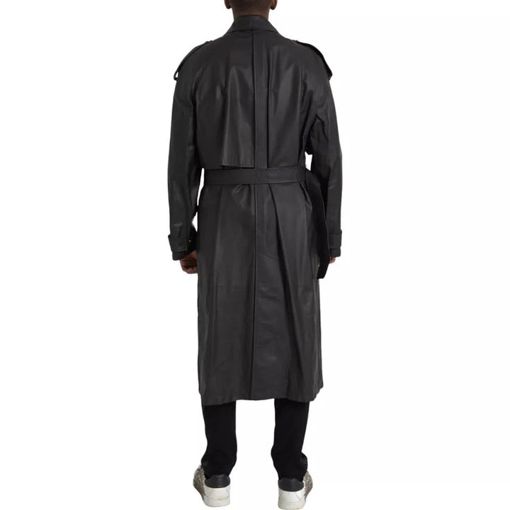 Men’s Bottega Veneta Black Leather Men Waterproof Trenchcoat Jacket