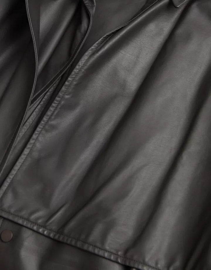 Men’s Bottega Veneta Black Leather Men Waterproof Trenchcoat Jacket