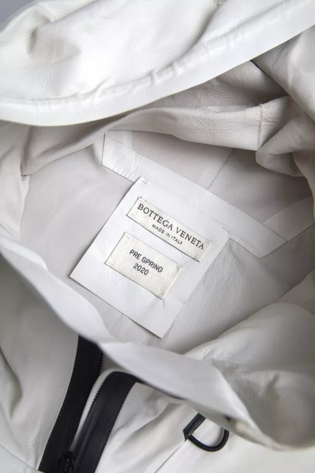 Men’s Bottega Veneta White Leather Men Waterproof Jacket Blouson