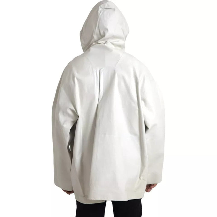 Men’s Bottega Veneta White Leather Men Waterproof Jacket Blouson