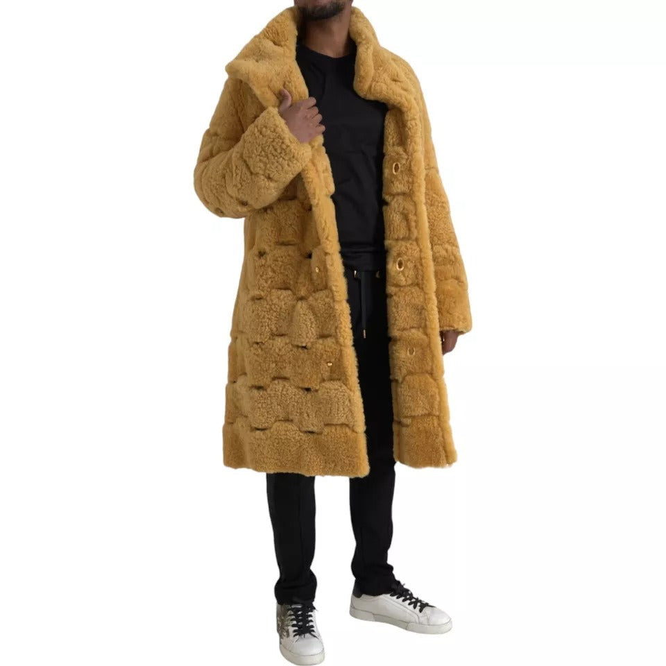 Men’s Bottega Veneta Yellow Wool Long Teddy Coat Jacket
