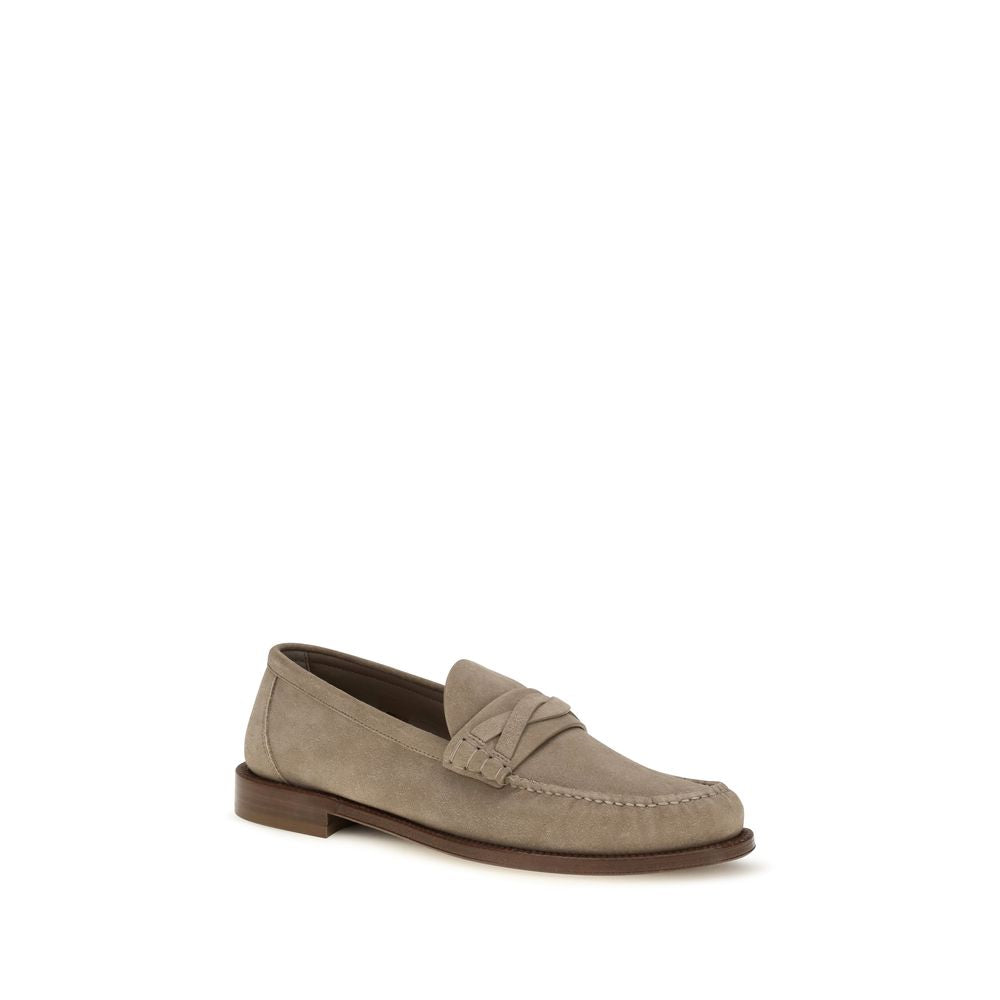 Men’s Brunello Cucinelli Beige Suede Leather Slip-on Loafers