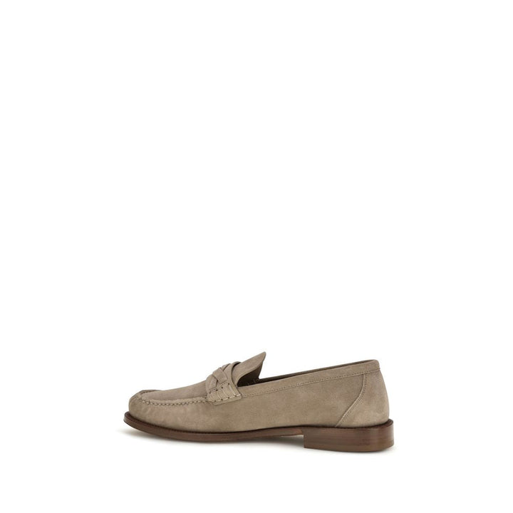 Men’s Brunello Cucinelli Beige Suede Leather Slip-on Loafers