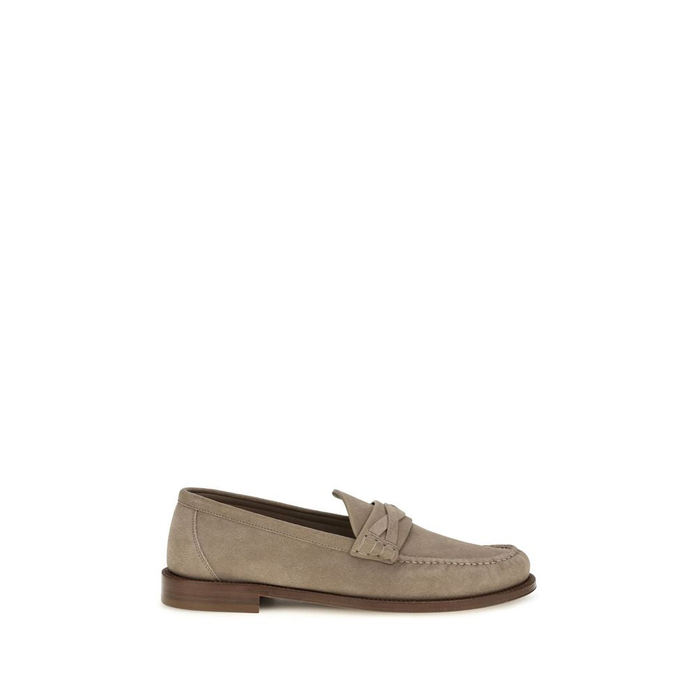 Men’s Brunello Cucinelli Beige Suede Leather Slip-on Loafers