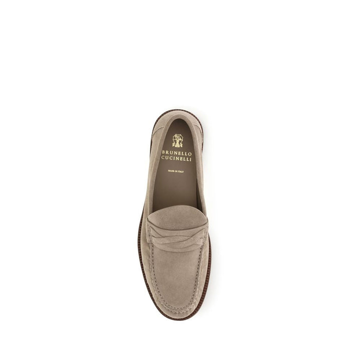 Men’s Brunello Cucinelli Beige Suede Leather Slip-on Loafers