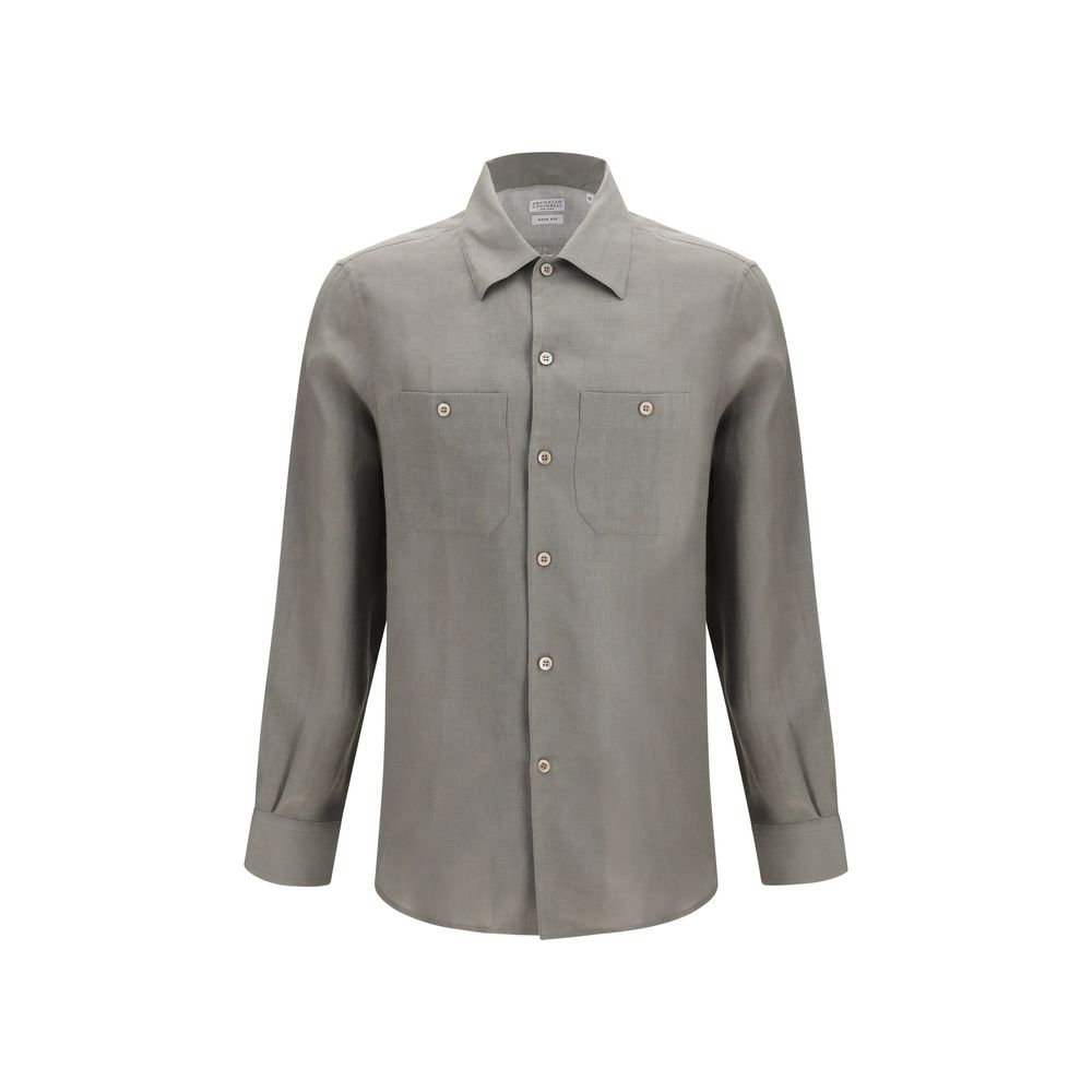 Men’s Brunello Cucinelli Bicolor Linen Dress Shirt