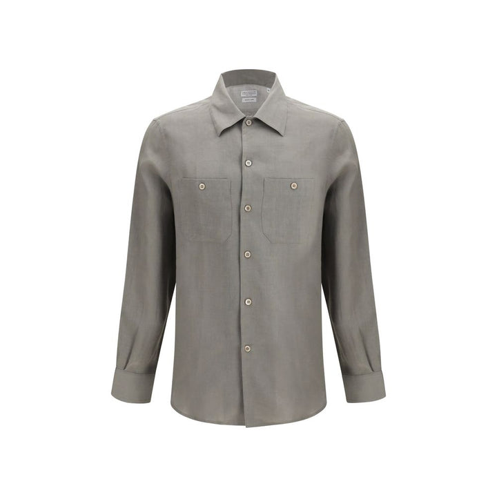 Men’s Brunello Cucinelli Bicolor Linen Dress Shirt