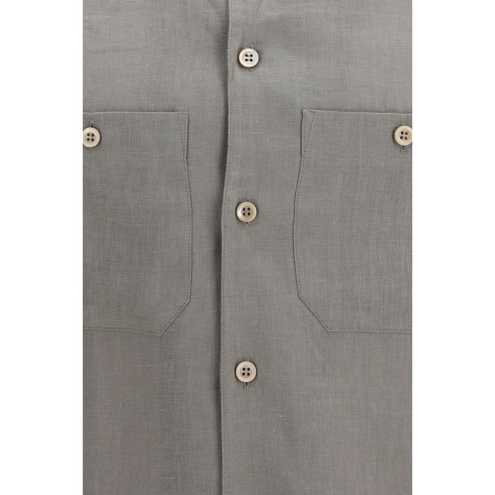 Men’s Brunello Cucinelli Bicolor Linen Dress Shirt