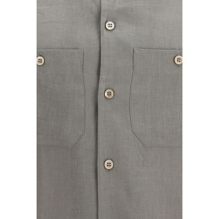 Men’s Brunello Cucinelli Bicolor Linen Dress Shirt
